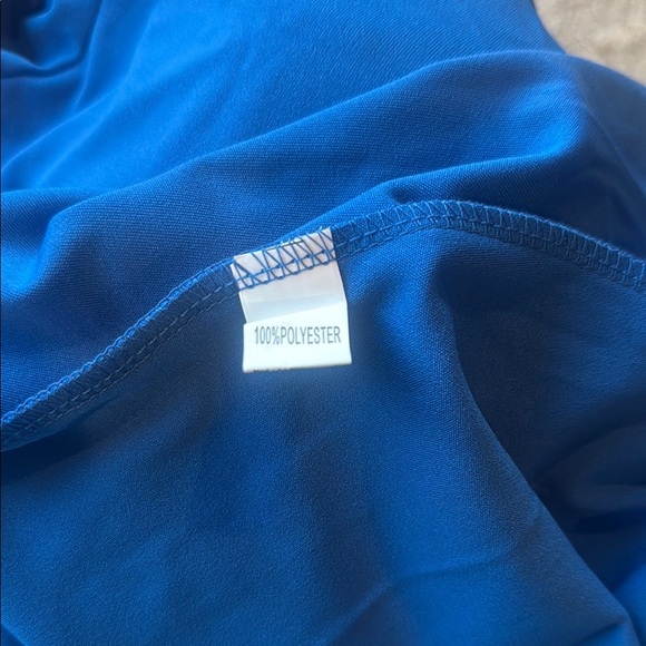 NWOT Vibrant Blue Mini Sheath Dress with Long Sleeves and Asymmetrical Neckline - Picture 9 of 10